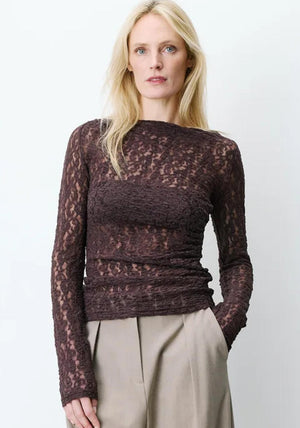 Grace & Mila Avoine Long Sleeve Lace Top, Brown