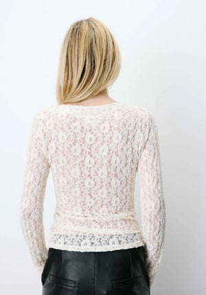 Grace & Mila Avoine Long Sleeve Lace Top, Cream