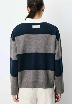 Grace & Mila Astre Knitted Polo Shirt, Navy
