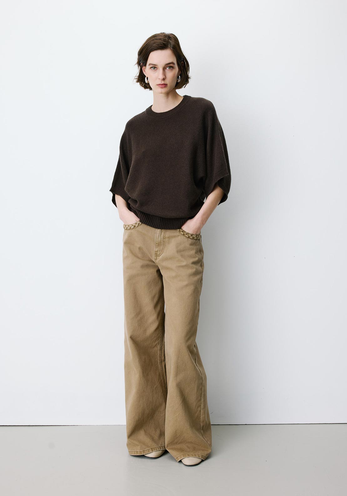 Grace & Mila Ribbed Round Neck Jumper, Chocolate Brown