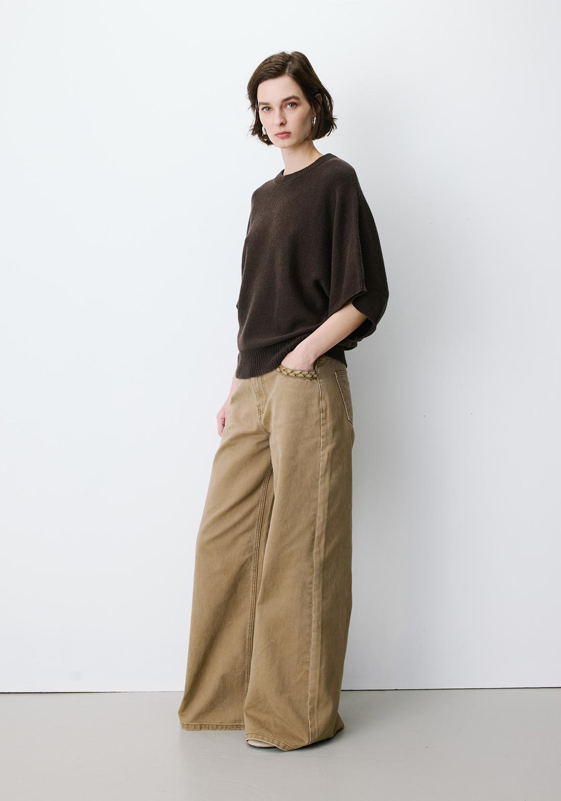 Grace & Mila Ribbed Round Neck Jumper, Chocolate Brown