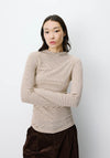 Grace & Mila Striped with Ruched Waist Top, Cream Multi