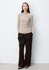 Grace & Mila Striped with Ruched Waist Top, Cream Multi