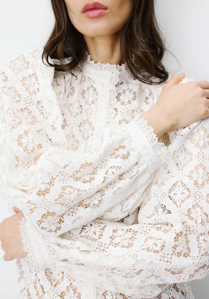 Grace & Mila Anita Lace with Button Closure Blouse, Cream