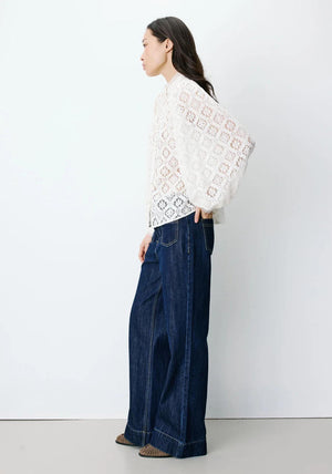 Grace & Mila Anita Lace with Button Closure Blouse, Cream