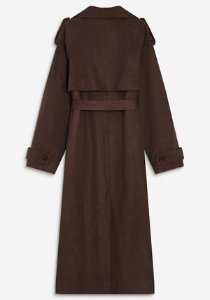 Grace & Mila Faux Suede Longline Trench Coat, Brown