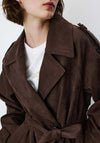 Grace & Mila Faux Suede Longline Trench Coat, Brown