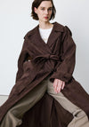 Grace & Mila Faux Suede Longline Trench Coat, Brown