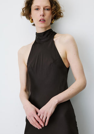 Grace & Mila Bella Halter Neck Midi Dress, Brown