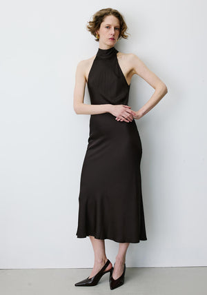 Grace & Mila Bella Halter Neck Midi Dress, Brown
