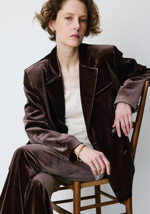 Grace & Mila Bradley Suede Notched Neckline Blazer, Brown