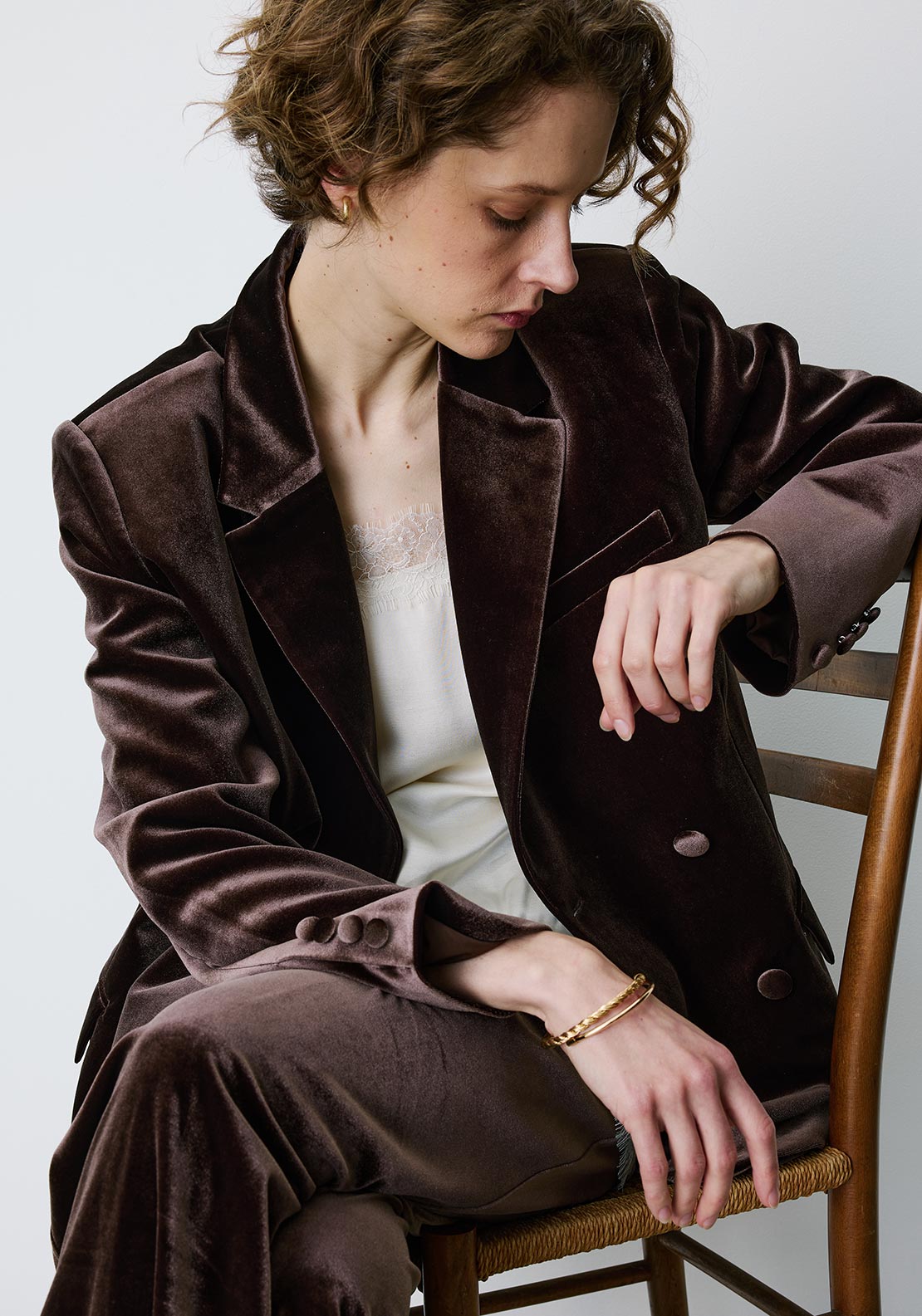 Grace & Mila Bradley Suede Notched Neckline Blazer, Brown
