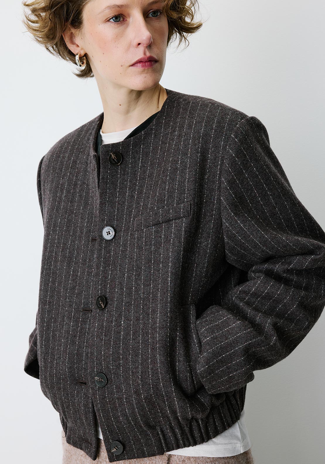 Grace & Mila Bruna Pinstripe Jacket, Brown