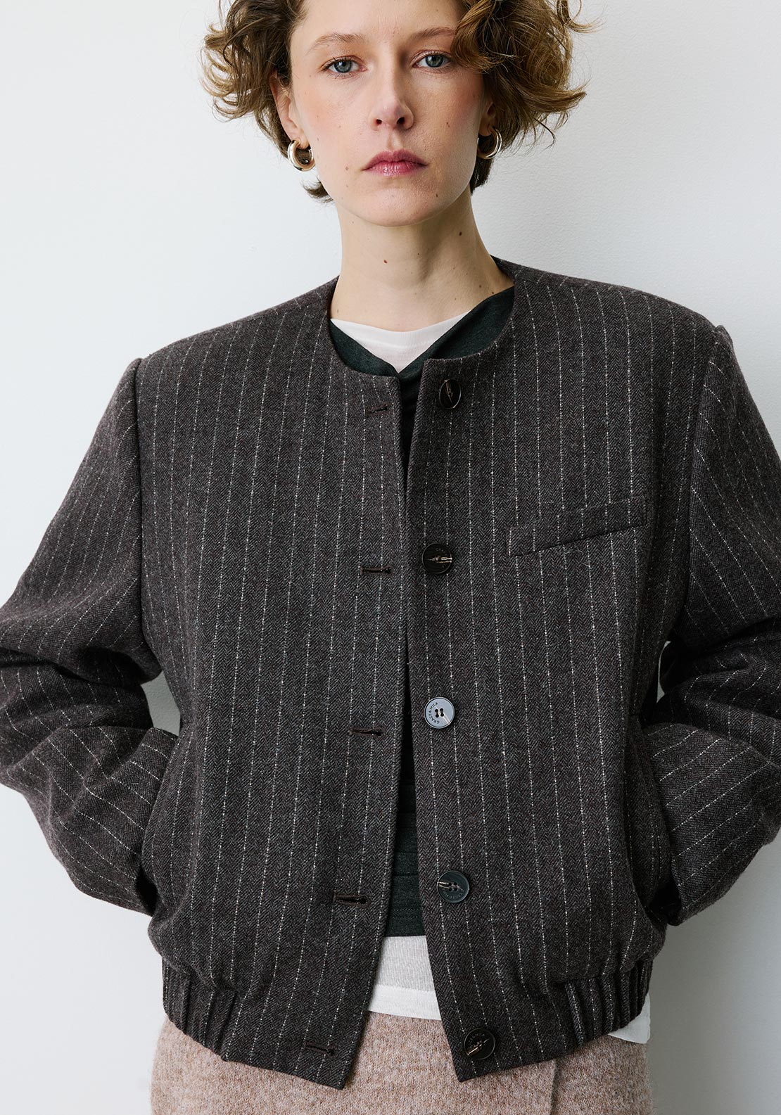 Grace & Mila Bruna Pinstripe Jacket, Brown