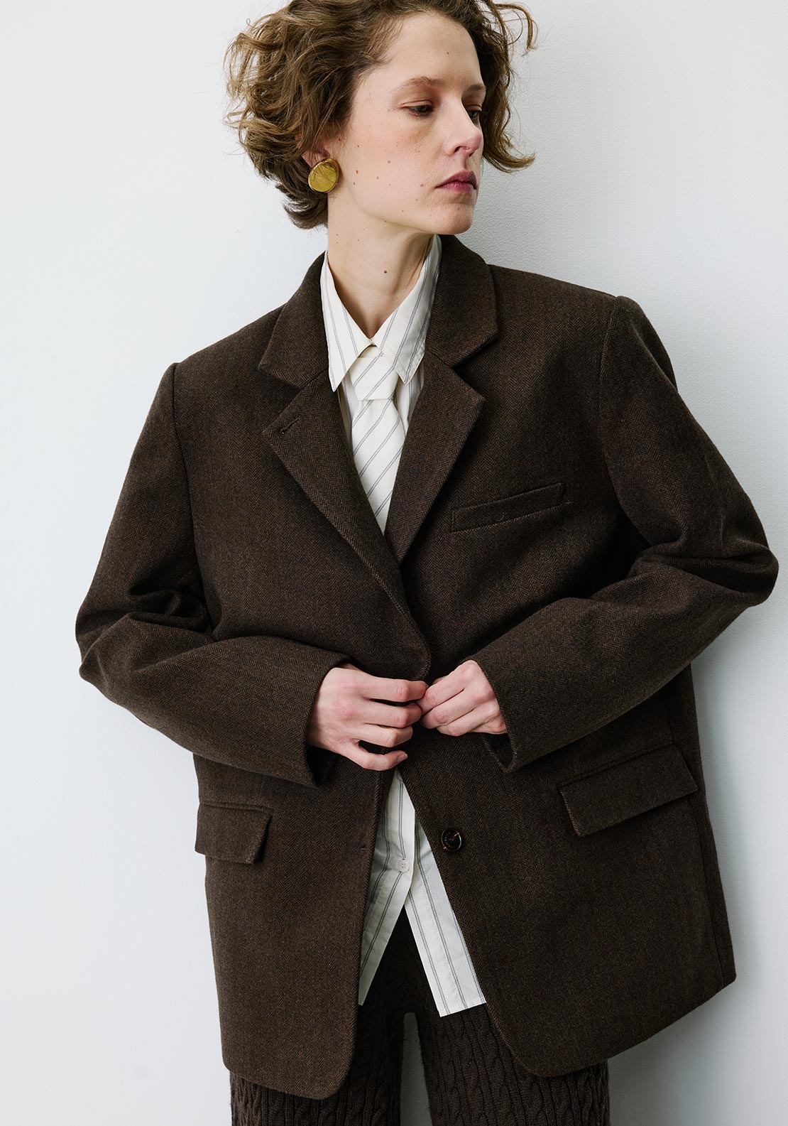 Grace & Mila Behati Faux Pocket Detail Blazer, Brown