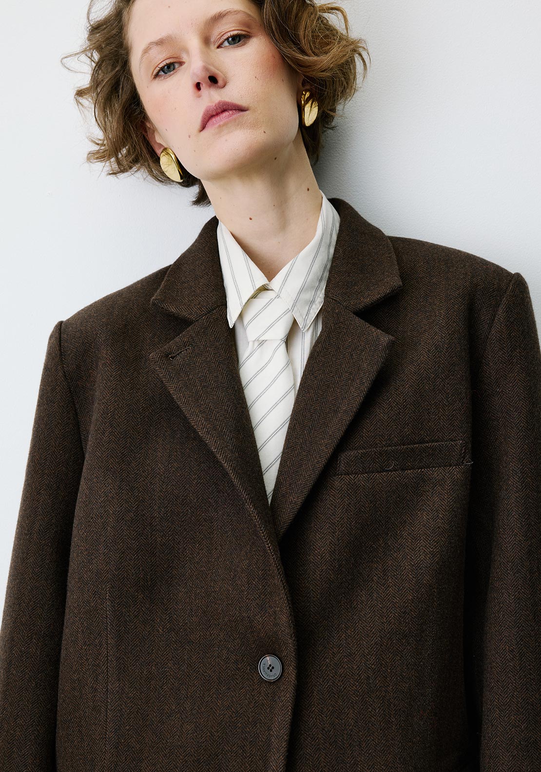 Grace & Mila Behati Faux Pocket Detail Blazer, Brown
