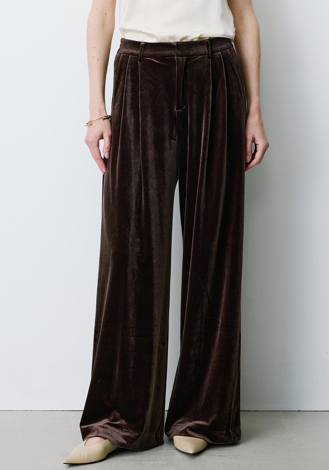 Grace & Mila Benson Suede Wide Leg Trousers, Brown