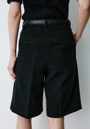 Grace & Mila Bradi Relaxed Tailored Wide Leg Shorts, Charcoal Black