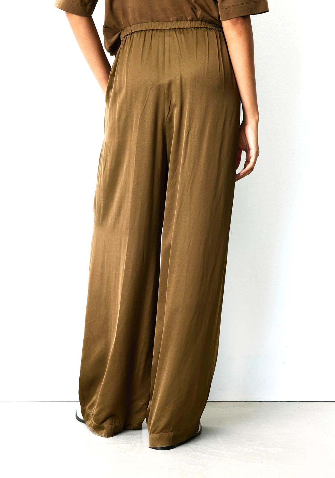 Grace & Mila Barnabe Satin Wide Leg Trousers, Olive Green