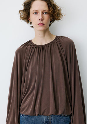 Grace & Mila Barbara Round Neckline Ruched Blouse, Brown