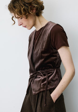 Grace & Mila Benny Suede Sleeveless with Belt Detail Waistcoat, Brown