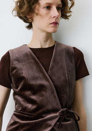 Grace & Mila Benny Suede Sleeveless with Belt Detail Waistcoat, Brown