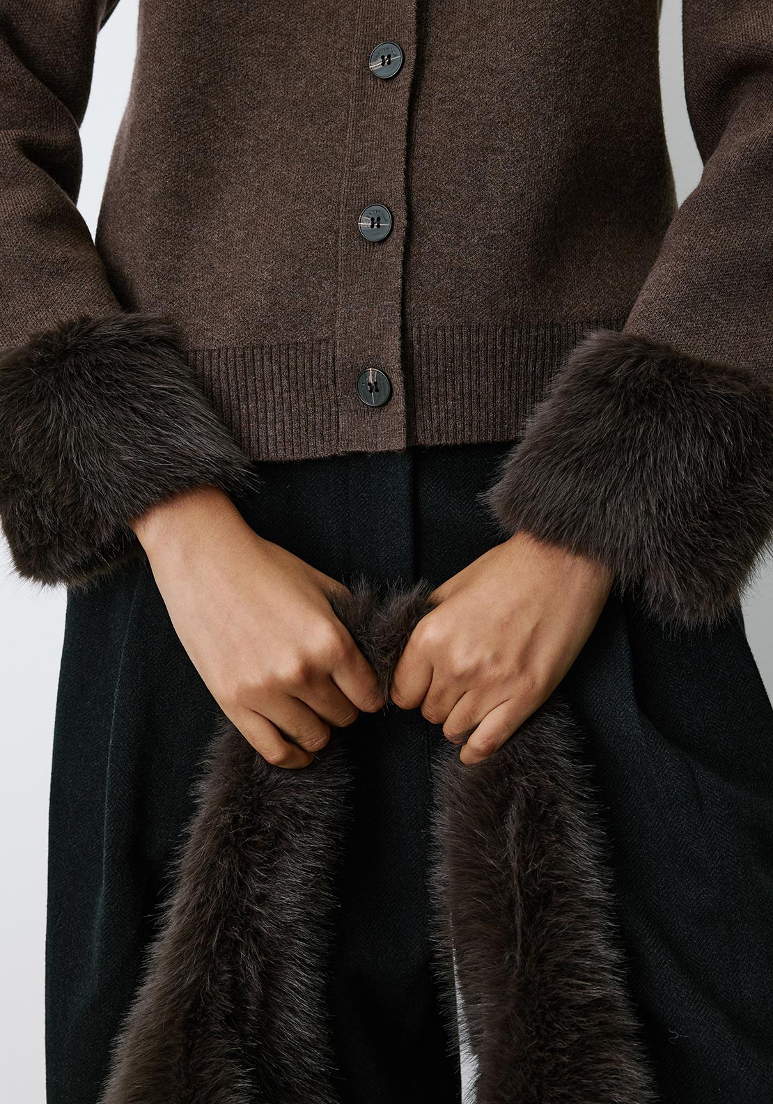 Grace & Mila Bambino Faux Fur Detail Cardigan, Brown