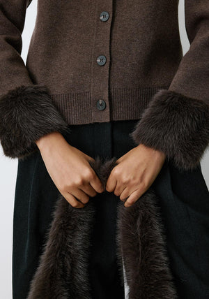 Grace & Mila Bambino Faux Fur Detail Cardigan, Brown