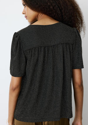Grace & Mila Basilic V Neck Lurex Top, Black & Gold