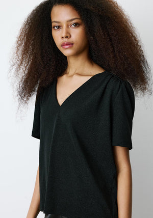 Grace & Mila Basilic V Neck Lurex Top, Black