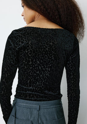Grace & Mila Bora Mesh Leopard Print Boat Neckline Top, Black