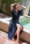 Hope & Ivy Farrah 3D Embellished Flutter Sleeve Maxi Wrap Dress, Navy