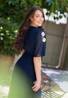 Hope & Ivy Farrah 3D Embellished Flutter Sleeve Maxi Wrap Dress, Navy