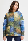 Fransa Watercolour Print Quilted Jacket, Blue Multi