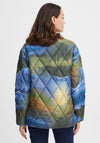 Fransa Watercolour Print Quilted Jacket, Blue Multi