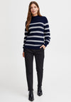 Fransa Striped Funnel Neck Jumper, Navy