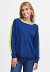 Fransa Contrast Rib Trim Sweater, Royal Blue & Lime