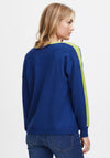 Fransa Contrast Rib Trim Sweater, Royal Blue & Lime