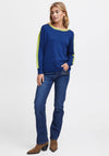 Fransa Contrast Rib Trim Sweater, Royal Blue & Lime