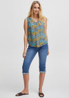 Fransa Floral Button Sleeveless Top, Blue Multi