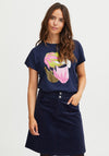 Fransa Floral Bud Graphic T-Shirt, Navy