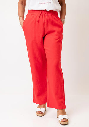 Freequent Lava Linen Cropped Trousers, Coral