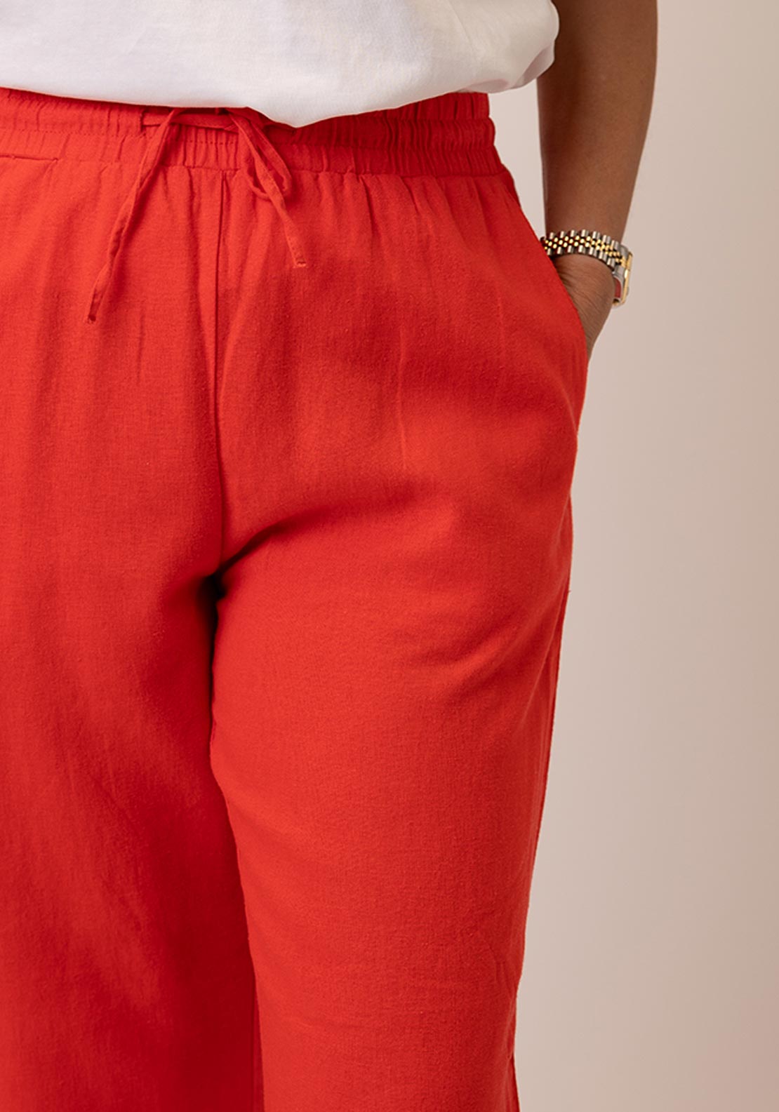 Freequent Lava Linen Cropped Trousers, Coral