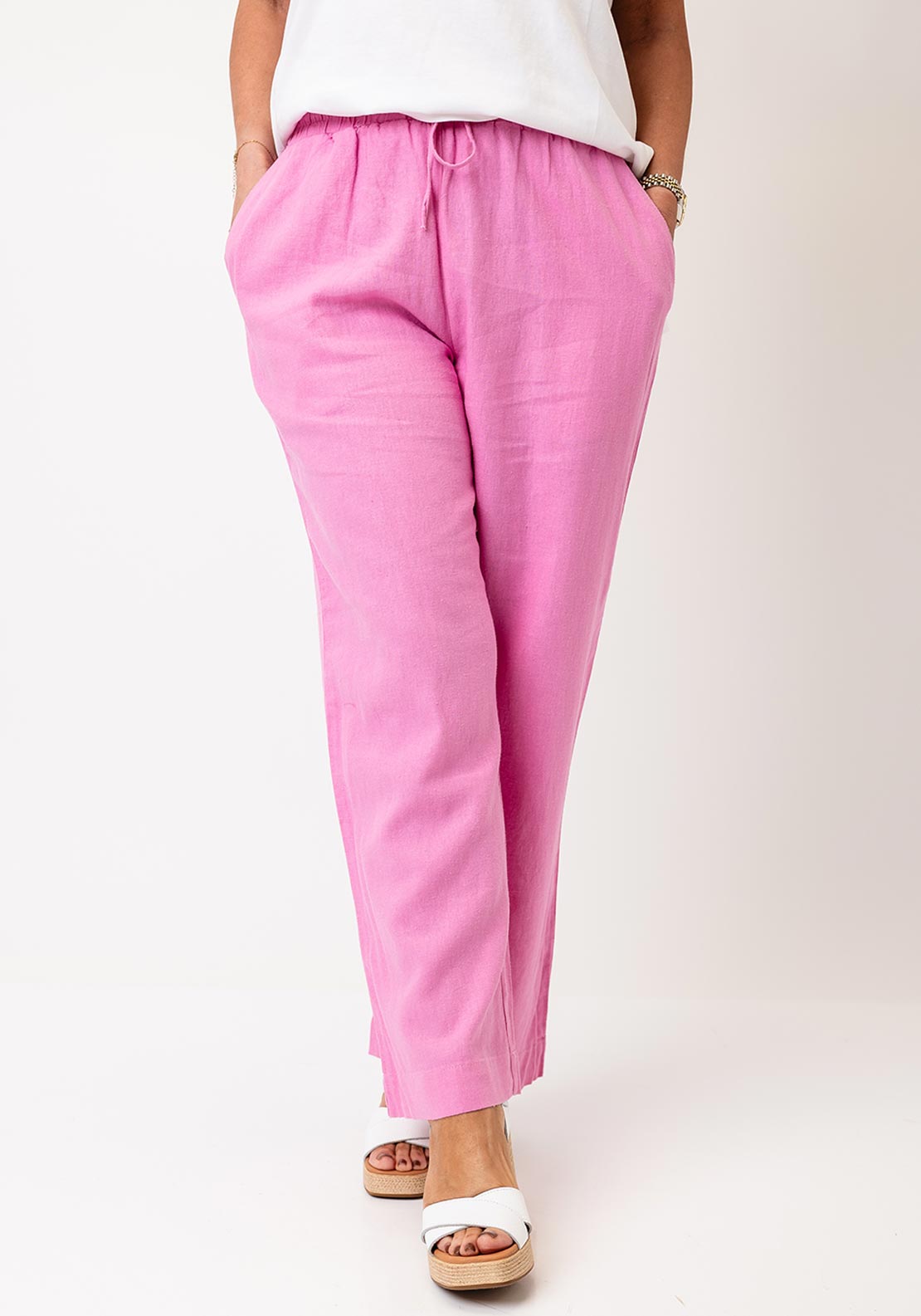 Freequent Lava Linen Ankle Trousers, Pink