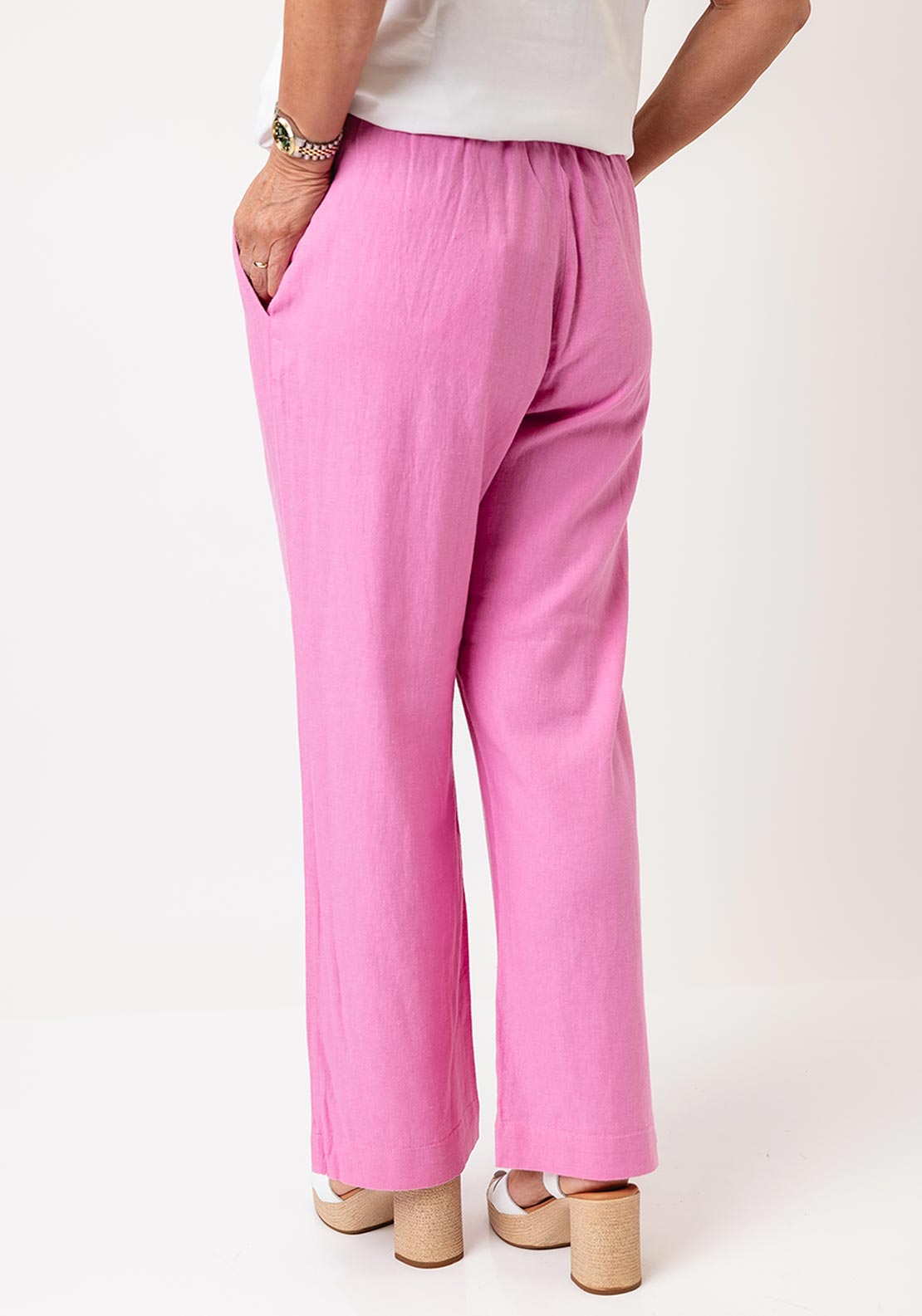 Freequent Lava Linen Ankle Trousers, Pink