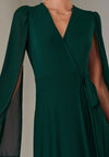 Jolie Moi Amira Cape Sleeve Wrap Dress, Dark Green