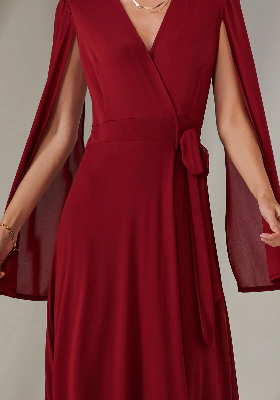 strapless open back dress Jolie Moi Amira Cape Sleeve Wrap Dress, Dark Red