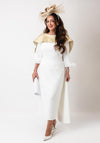Gabriella Sanchez Gold Collar Feather Sleeve Dress, White