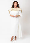 Gabriella Sanchez Gold Collar Feather Sleeve Dress, White