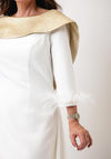 Gabriella Sanchez Gold Collar Feather Sleeve Dress, White